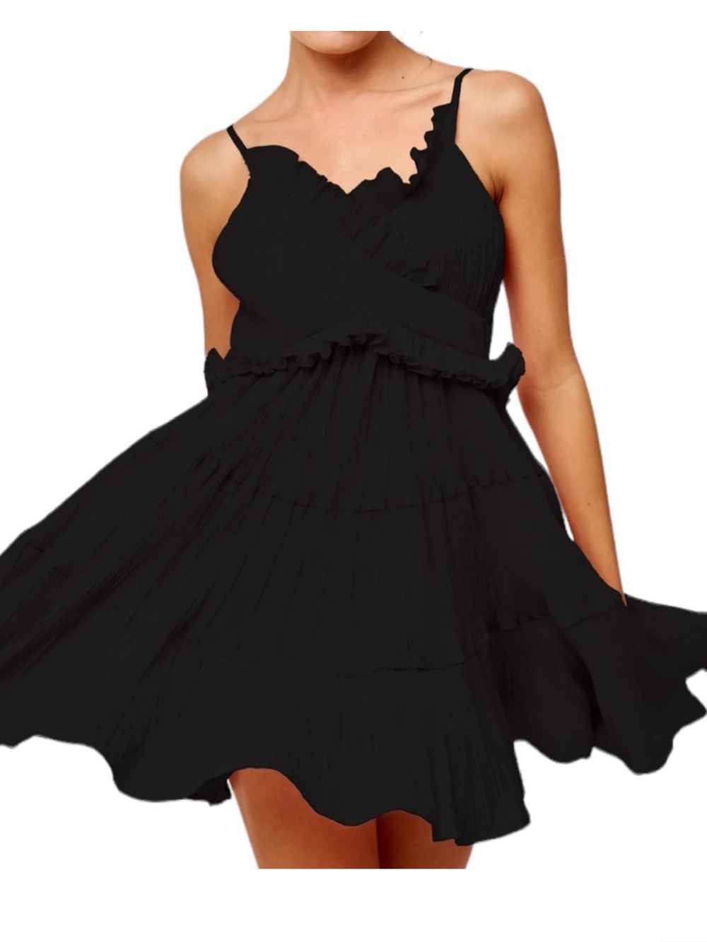 CIEBON Sandi Ruffle Pleated Mini Dress in Black EUC SZ8